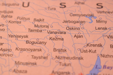 Kezma City OF Russia Country Political Map Close Up With Background Blur Image