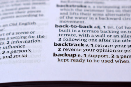 English Definition Dictionary Of Printed Word -  Backtrack  Close Up     Imageの写真素材