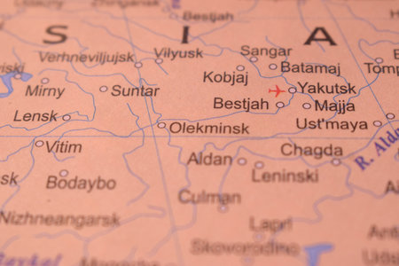 Yakutsk Russia Country Political Map Close Up With Background Blur Imageの写真素材