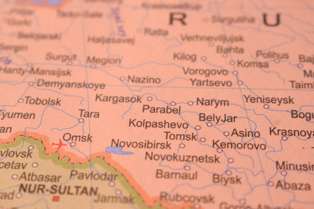 Narym Political Map Of Russia Country And City Close Up With Background Defocused  Image