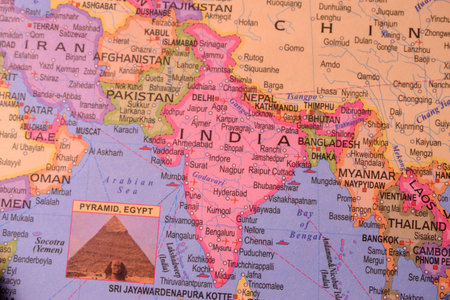 India Administrative Map Or Political Map Close Up Photograph With Blurry Background    Imageの写真素材