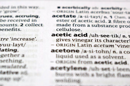 Close Up Of English Dictionary Page With Definition Word -    Acetic Acid  Imageの写真素材