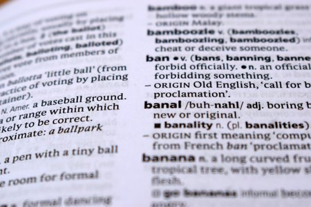 English Definition Dictionary Page Of Printed Word - Banal   Close Up Imageの写真素材