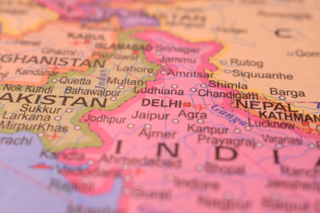 Delhi-India Political Map Close Up Photograph With Defocused Background Imageの写真素材
