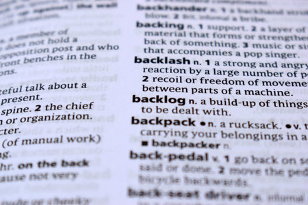 Close Up Of English Dictionary Page With Definition Word -Backlog    Imageの写真素材