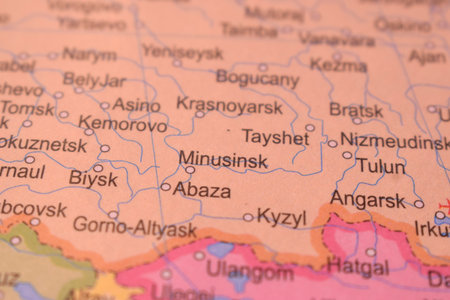 Minusinsk Russia Country Political Map Close Up With Background Blur Imageの写真素材