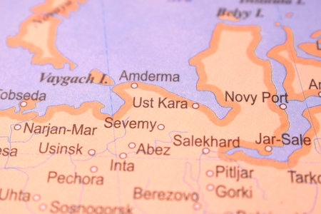 Ust Kara City Of Russia Country Political Map Close Up With Background Blur Image