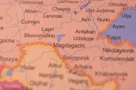 Antykan Political Map Of Russia Country And City Close Up With Background Defocused  Imageの写真素材