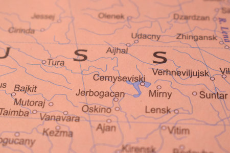 Cernyseviski City Of Russia Country Political Map Close Up With Background Blur Imageの写真素材