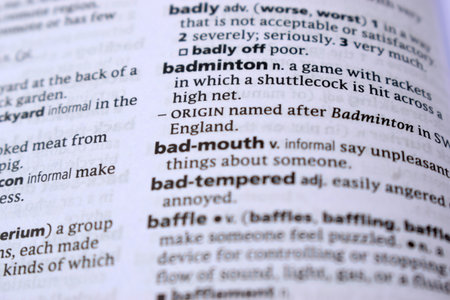 Close Up Of English Dictionary Page With Definition Word -   Badminton Imageの写真素材