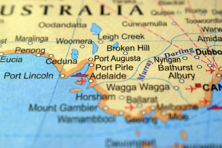 Port Augusta-Political Map Or Administrative Map Of Australia With Background Blur Imageの写真素材