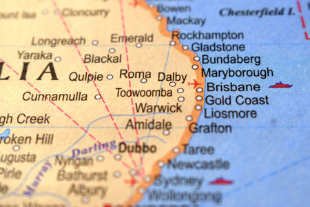 Brisbane City Of Australia Political Map Or Administrative Map With Blurry Background Imageの写真素材