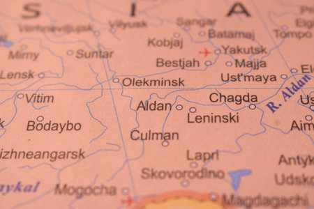 Aldan Political Map Of Russia Country And City Close Up With Background Defocused  Imageの写真素材