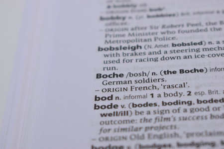 Close Up Of English Dictionary Page With Definition Word -Boche    Imageの写真素材
