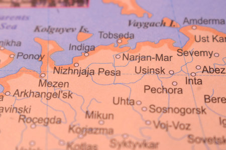 Usinsk Political Map Of Russia Country And City Close Up With Background Defocused  Imageの写真素材