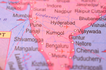 Hyderabad-India Administrative Map Or Political Map Close Up Photograph With Blurry Background    Imageの写真素材