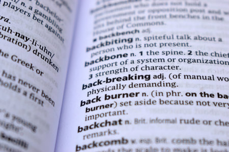 English Definition Dictionary Page Of Printed Word -  Back Breaking  Close Up Imageの写真素材
