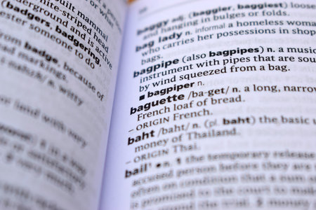English Definition Dictionary Page Of Printed Word - Baguette  Close Up Imageの写真素材