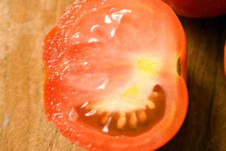 Fresh Group Of Red Tomatoes On Wooden Table Imageの写真素材