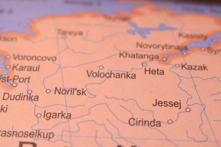 Noril'sk City Political Map Of Russia Country And City Close Up With Background Defocused  Imageの写真素材