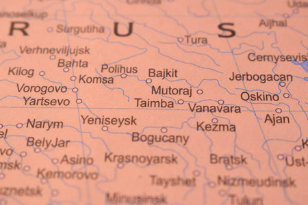 Taimba City Of Russia Country Political Map Close Up With Background Blur Imageの写真素材