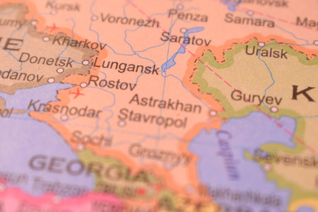 Lungansk Political Map Of Russia Country And City Close Up With Background Defocused  Image