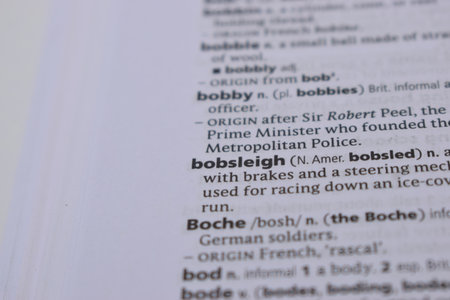 English Definition Dictionary Page Of Printed Word - Bobsleigh  Close Up Imageの写真素材