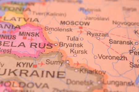 Kursk City Of Russia Country Political Map Close Up With Background Blur Imageの写真素材