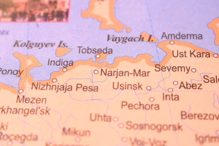Narjan-Mar City Political Map Of Russia Country And City Close Up With Background Defocused  Imageの写真素材