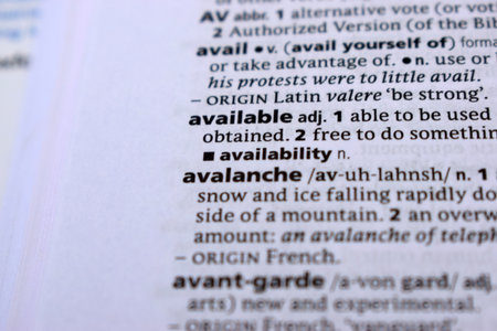 English Definition Dictionary Of Printed Word -  Avalanche  Close Up     Imageの写真素材