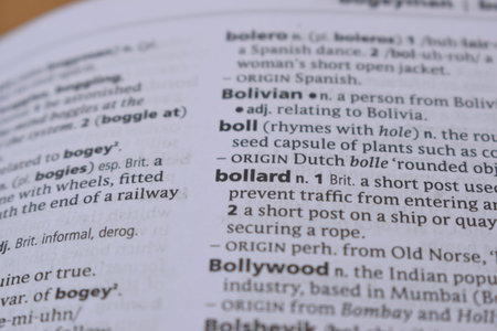 Close Up Of English Dictionary Page With Definition Word -  Bollard  Image