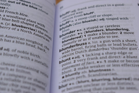 Close Up Of English Dictionary Page With Definition Word -  Blunderbuss  Imageの写真素材