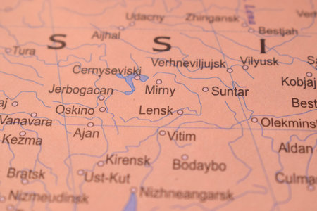 Lensk Political Map Of Russia Country And City Close Up With Background Defocused  Imageの写真素材