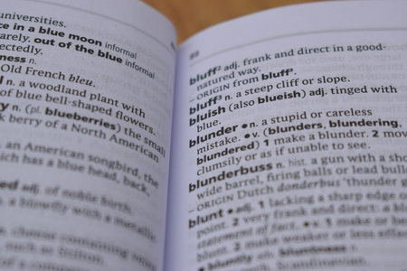 English Definition Dictionary Page Of Printed Word -  Blunder  Close Up Image