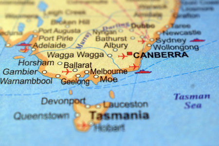 Melbourne City-Political Map Or Administrative Map Of Australia With Background Blur Imageの写真素材