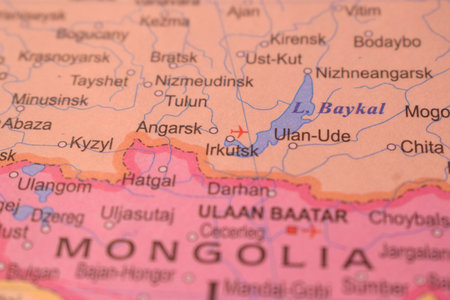 Angarsk Political Map Of Russia Country And City Close Up With Background Defocused  Imageの写真素材