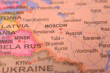 Ryazan City Of Russia Country Political Map Close Up With Background Blur Imageの写真素材