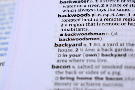 English Definition Dictionary Page Of Printed Word -  Backwoods  Close Up Imageの写真素材