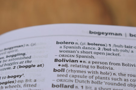 English Definition Dictionary Page Of Printed Word - Bolivian  Close Up Imageの写真素材