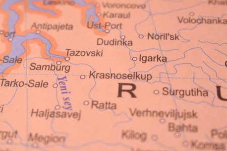 Lgarka City Of Russia Country Political Map Close Up With Background Blur Imageの写真素材