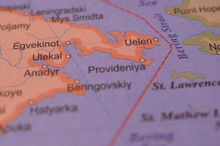 Uelen Political Map Of Russia Country And City Close Up With Background Defocused  Imageの写真素材