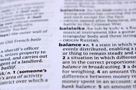 Close Up Of English Dictionary Page With Definition Word -  Balance   Imageの写真素材