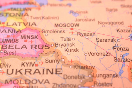 Bryansk Political Map Of Russia Country And City Close Up With Background Defocused  Imageの写真素材