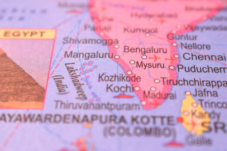 Mysuru-India Administrative Map Or Political Map Close Up Photograph With Blurry Background    Imageの写真素材