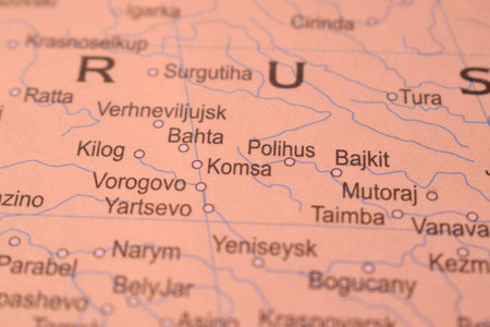 Komsa  Political Map Of Russia Country And City Close Up With Background Defocused  Image