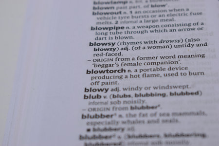 English Definition Dictionary Page Of Printed Word -  Blowtorch  Close Up Imageの写真素材