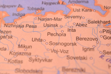 Pechora City Of Russia Country Political Map Close Up With Background Blur Imageの写真素材