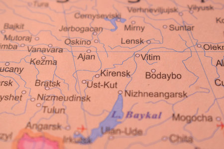 Kirensk City Of Russia Country Political Map Close Up With Background Blur Imageの写真素材