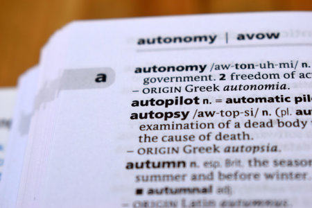 English Definition Dictionary Of Printed Word - Autopilot   Close Up     Imageの写真素材