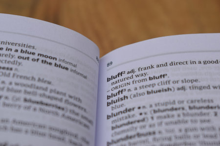 English Definition Dictionary Page Of Printed Word -  Bluff Close Up Imageの写真素材